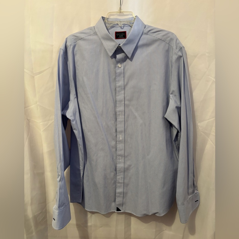 UNTUCKit Men’s Wrinkle-Free‎ Bordeaux Shirt Blue and White Stripes Size XL